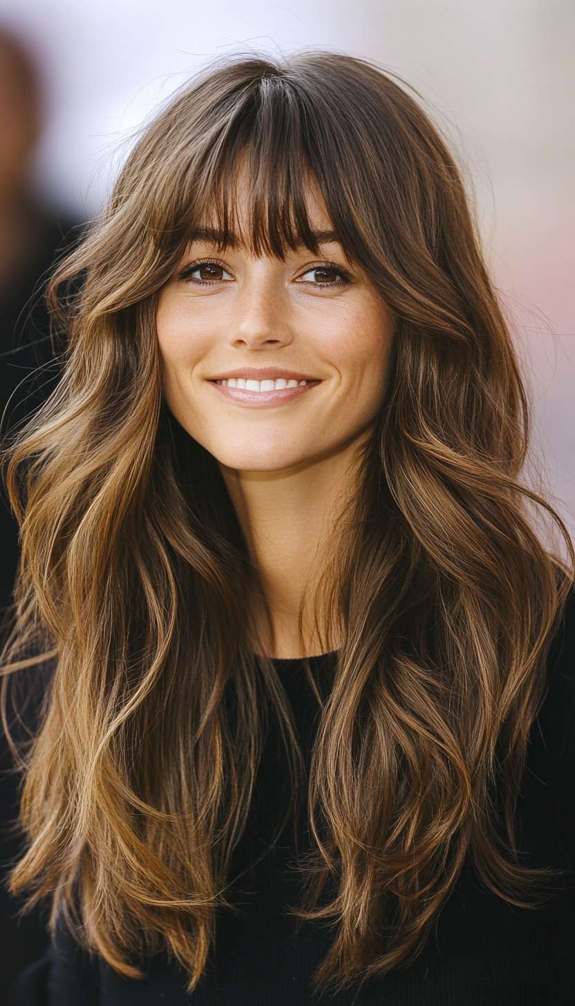8. Subtle Layers with Micro Bangs in Ash Brown (Haircuts For Long Hair With Bangs) - Haircuts For Long Hair With Bangs