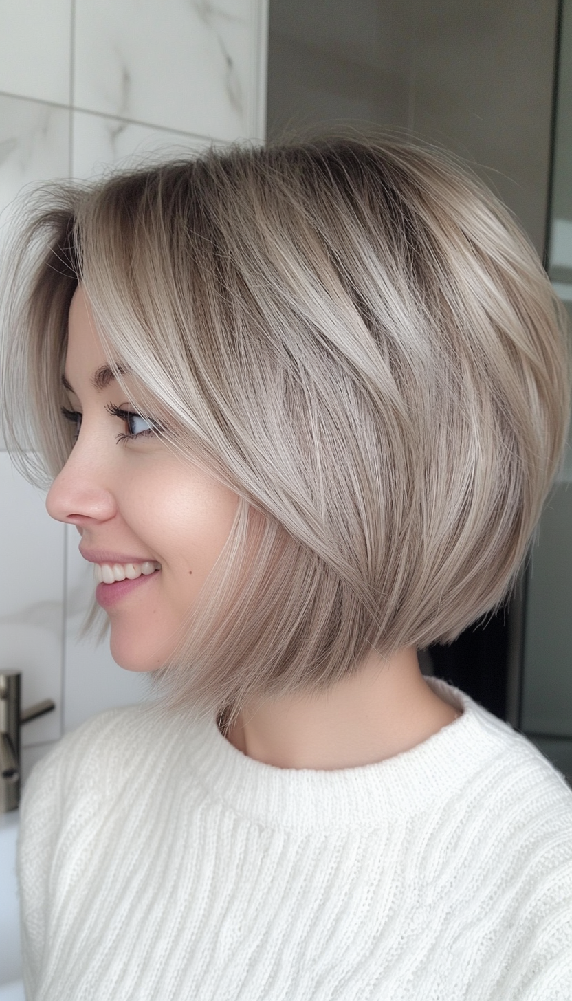 3. Wispy Layered Lob in Ash Blonde (Short Hairstyles For Thin Hair) - Short Hairstyles For Thin Hair