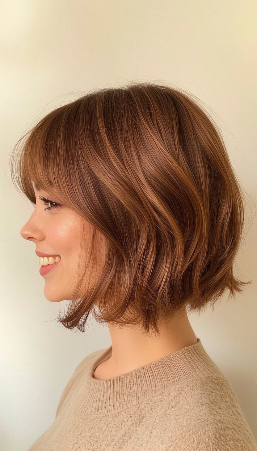 8. Classic French Bob in Caramel Brown (Short Hairstyles For Thin Hair) - Short Hairstyles For Thin Hair