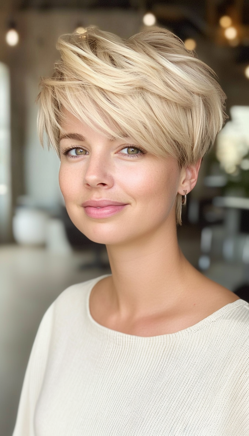 9. Piecey Pixie in Sandy Blonde (Short Hairstyles For Thin Hair) - Short Hairstyles For Thin Hair