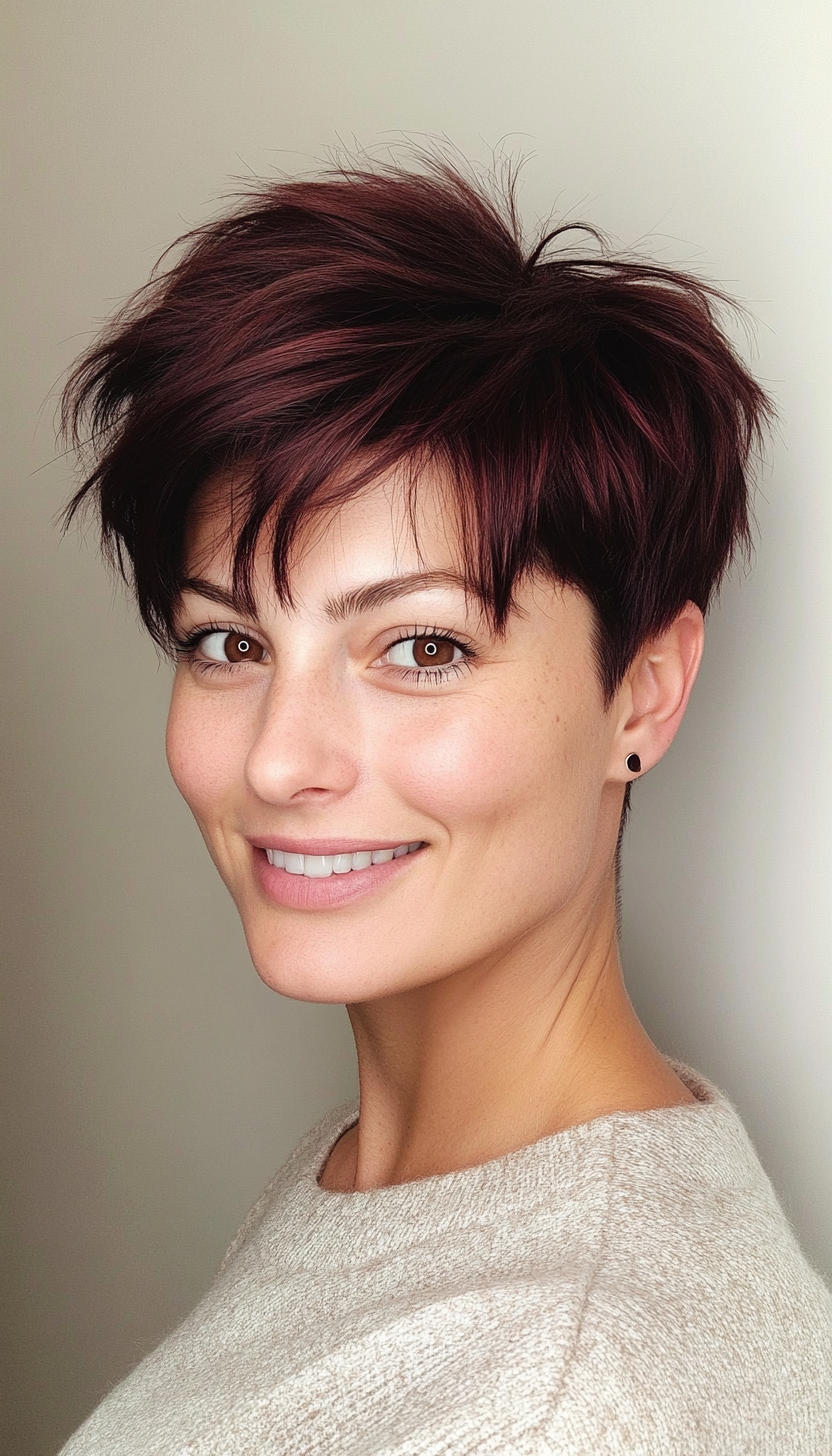 11. Razor Cut Crop in Dark Mahogany (Short Hairstyles For Thin Hair) - Short Hairstyles For Thin Hair