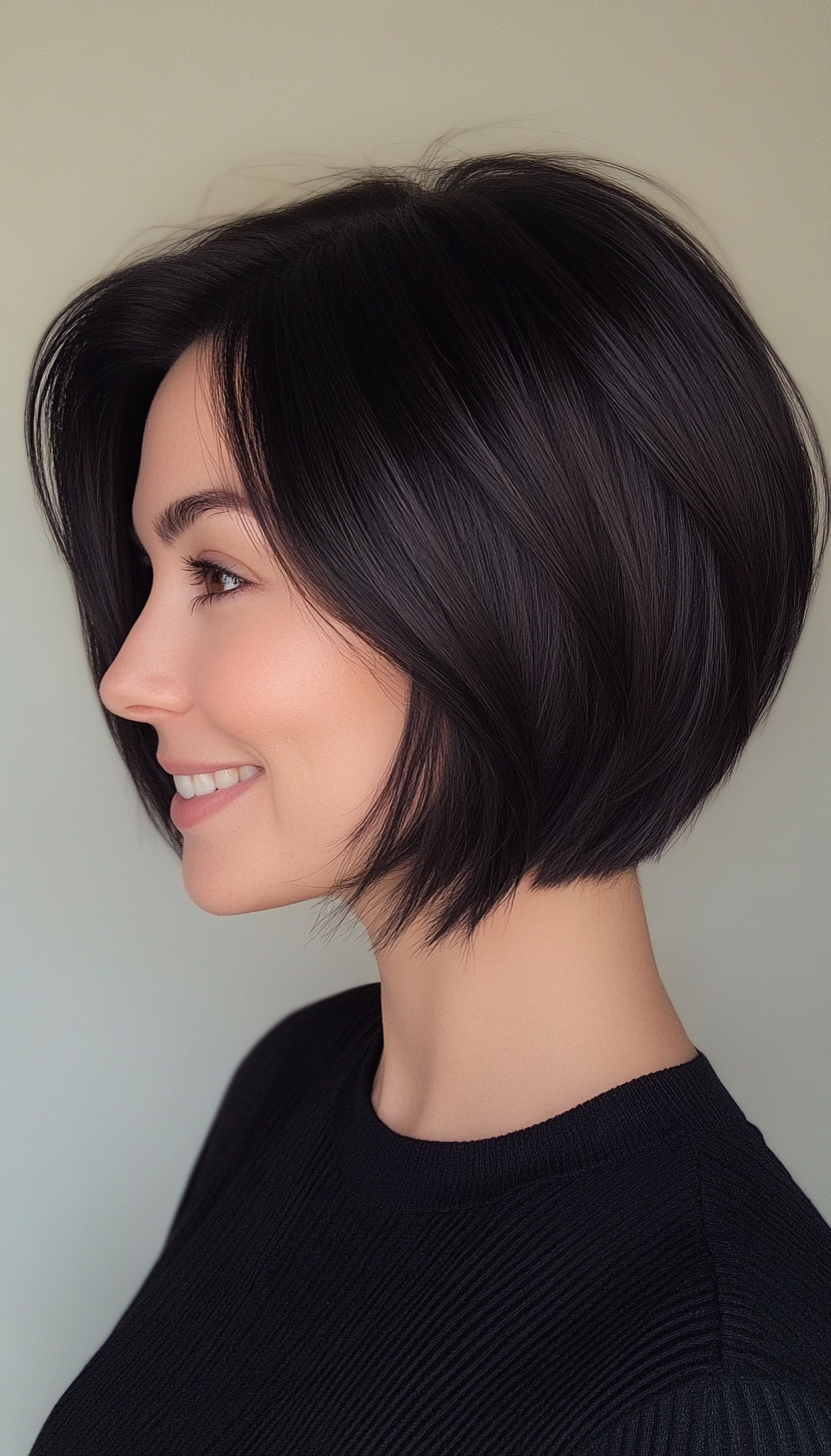 13. Sleek Side-Parted Bob in Jet Black (Short Hairstyles For Thin Hair) - Short Hairstyles For Thin Hair