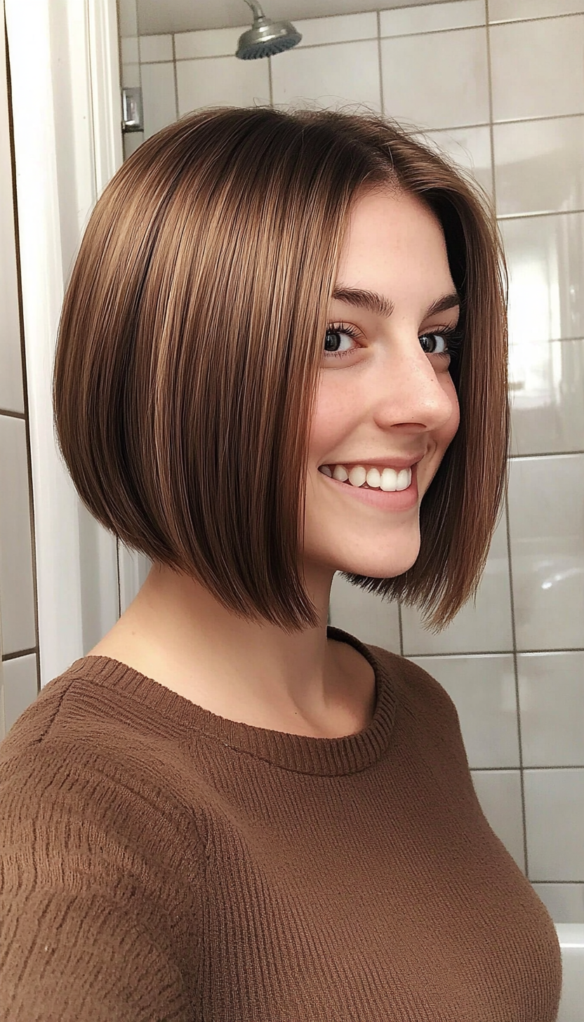 14. Blunt Cut Lob in Chestnut Brown (Short Hairstyles For Thin Hair) - Short Hairstyles For Thin Hair