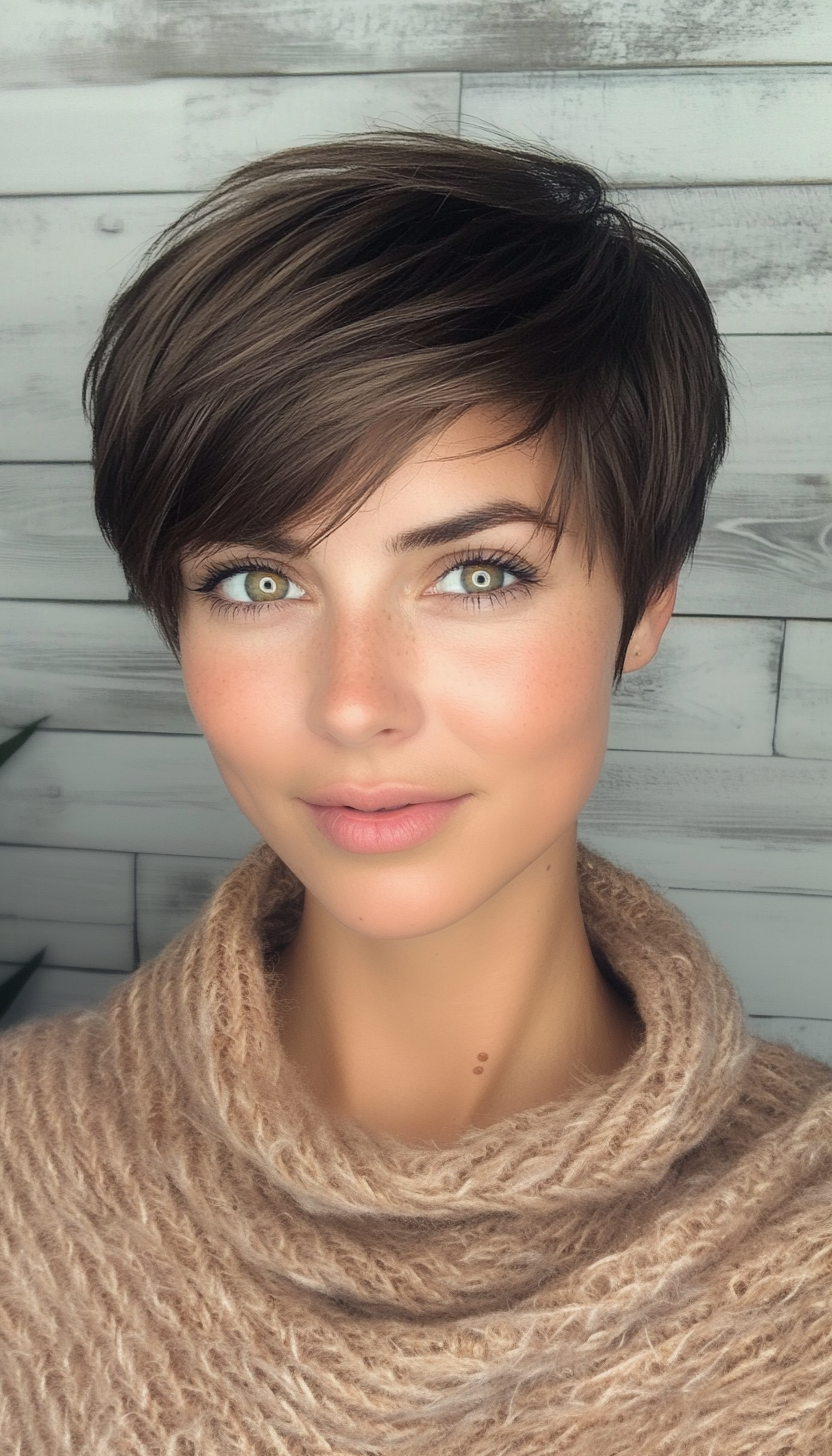 16. Layered Bowl Cut in Ash Brown (Short Hairstyles For Thin Hair) - Short Hairstyles For Thin Hair