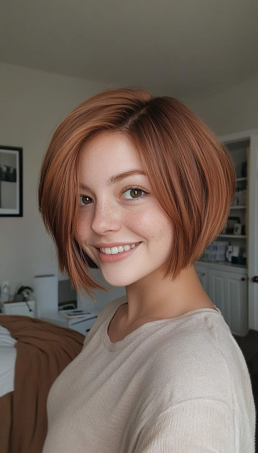 21. Jaw-Length Graduated Bob in Cinnamon Brown (Short Hairstyles For Thin Hair) - Short Hairstyles For Thin Hair