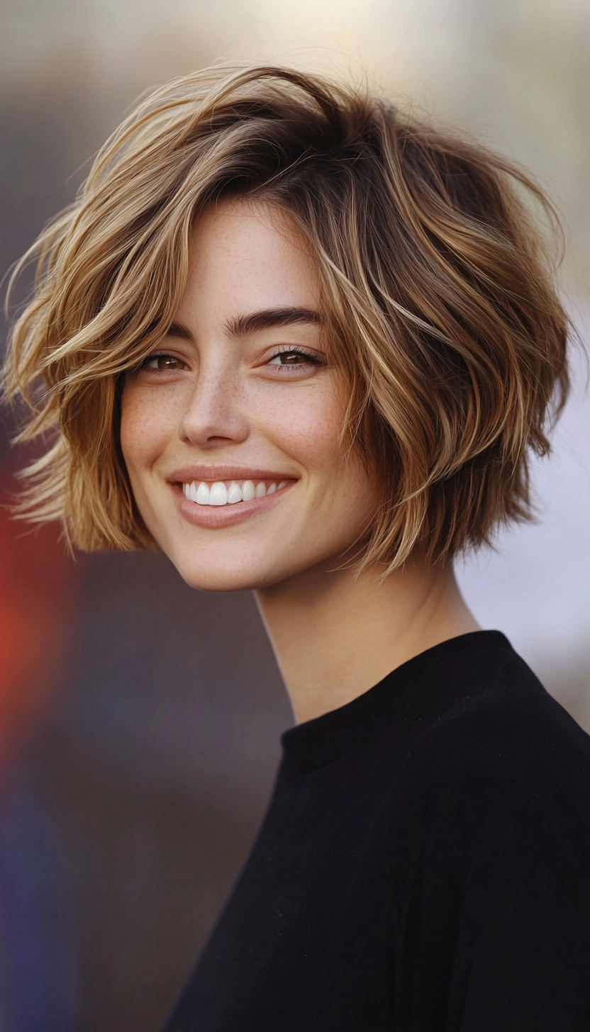 24. Messy Shag Bob in Light Brown with Subtle Highlights (Short Hairstyles For Thin Hair) - Short Hairstyles For Thin Hair