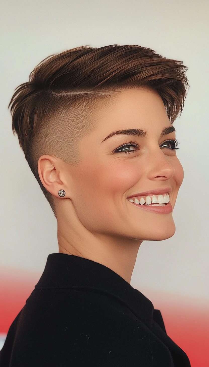 25. Undercut Pixie in Medium Brown (Short Hairstyles For Thin Hair) - Short Hairstyles For Thin Hair