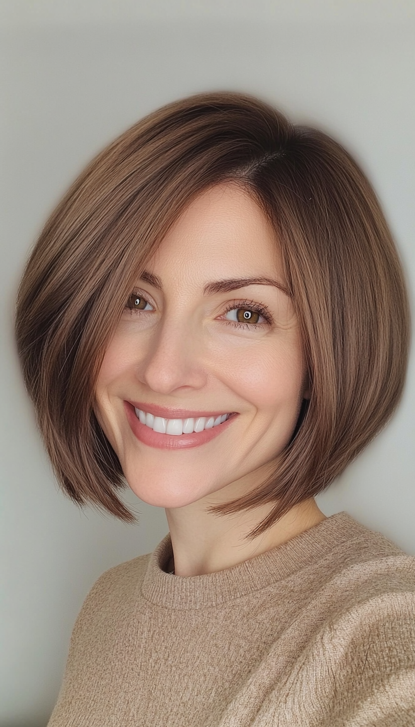 26. Round Bob in Deep Warm Brown (Short Hairstyles For Thin Hair) - Short Hairstyles For Thin Hair
