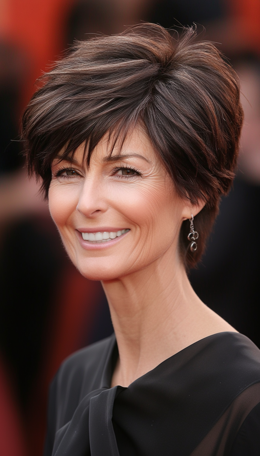 6. Choppy Pixie in Dark Chocolate Brown (Pixie Haircuts For Older Women) - Pixie Haircuts For Older Women