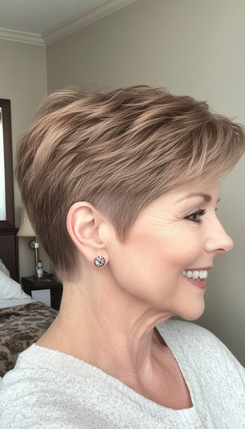 10. Short and Sweet Pixie in Ash Brown (Pixie Haircuts For Older Women) - Pixie Haircuts For Older Women