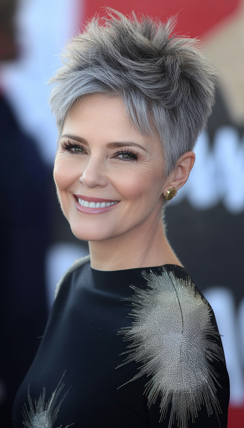 13. Tapered Pixie in Natural Gray with Layered Crown (Pixie Haircuts For Older Women) - Pixie Haircuts For Older Women