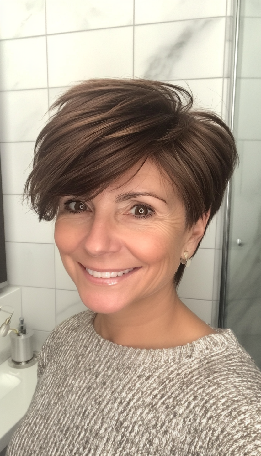 16. Disconnected Pixie in Rich Espresso Brown (Pixie Haircuts For Older Women) - Pixie Haircuts For Older Women