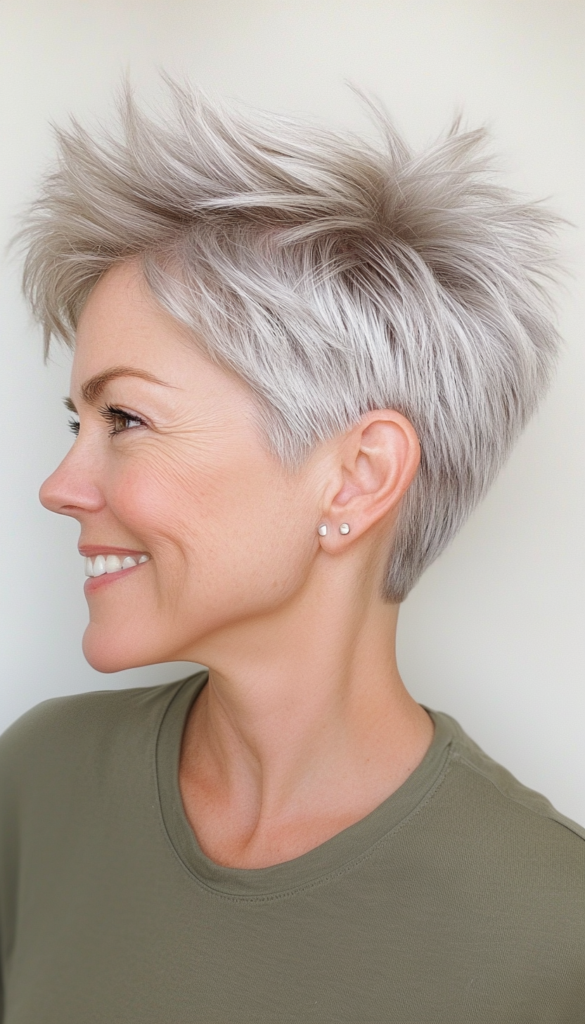 18. Edgy Pixie with Subtle Silver Highlights (Pixie Haircuts For Older Women) - Pixie Haircuts For Older Women