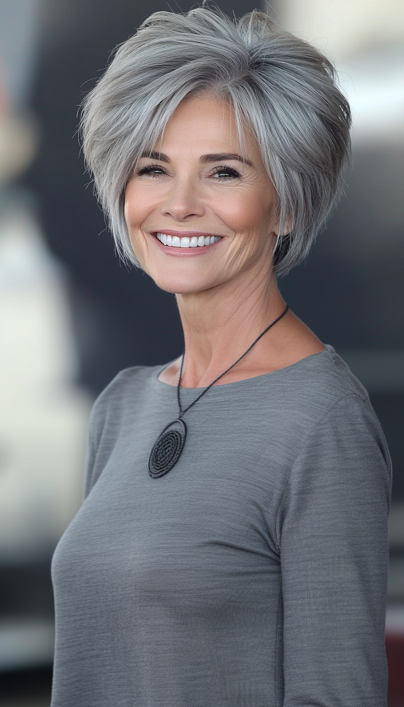 22. Voluminous Pixie in Ash Gray (Pixie Haircuts For Older Women) - Pixie Haircuts For Older Women