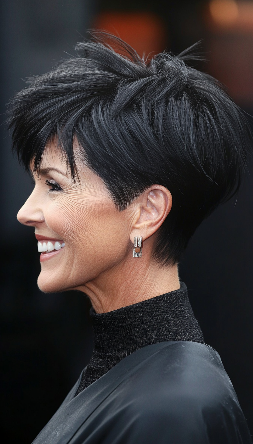 24. Minimalist Pixie in Deep Jet Black (Pixie Haircuts For Older Women) - Pixie Haircuts For Older Women