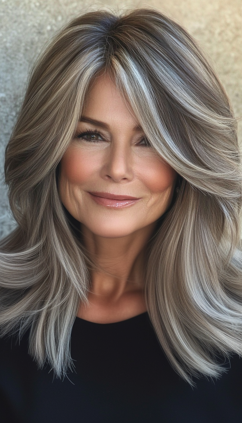 2. Feathered Lob in Ash Brown (Medium Length Hairstyles For Older Women) - Medium Length Hairstyles For Older Women