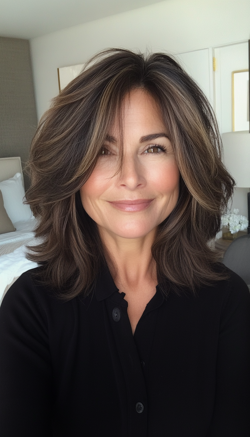 3. Textured Shag in Deep Brunette (Medium Length Hairstyles For Older Women) - Medium Length Hairstyles For Older Women