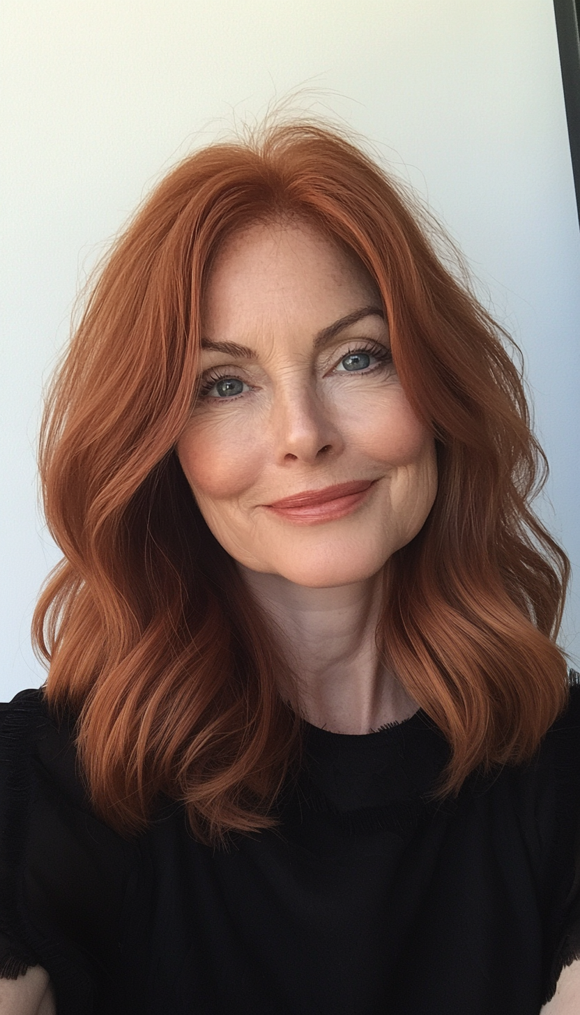 5. Face-Framing Layers in Warm Auburn (Medium Length Hairstyles For Older Women) - Medium Length Hairstyles For Older Women