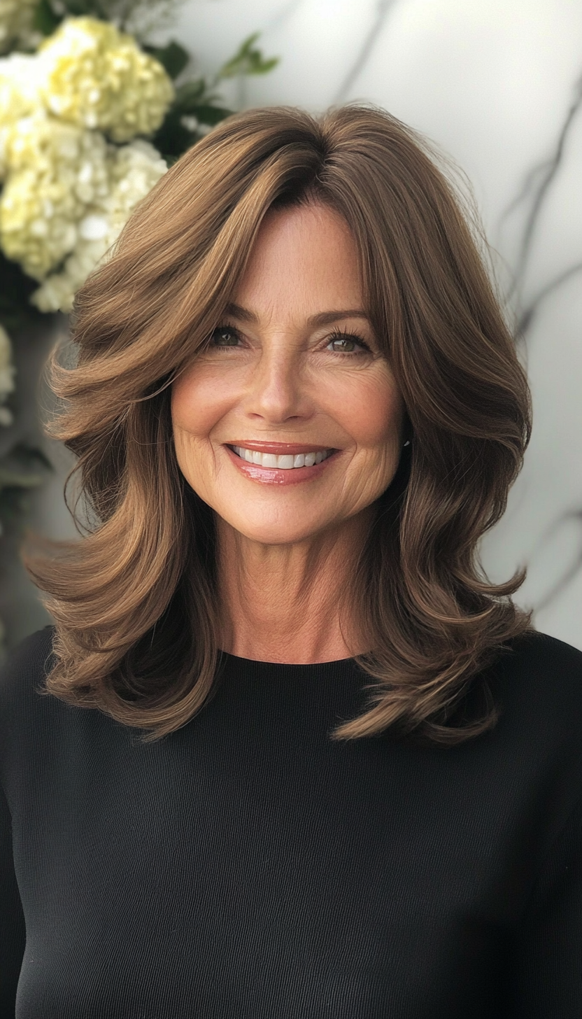 7. Voluminous Mid-Length Cut in Chocolate Brown (Medium Length Hairstyles For Older Women) - Medium Length Hairstyles For Older Women
