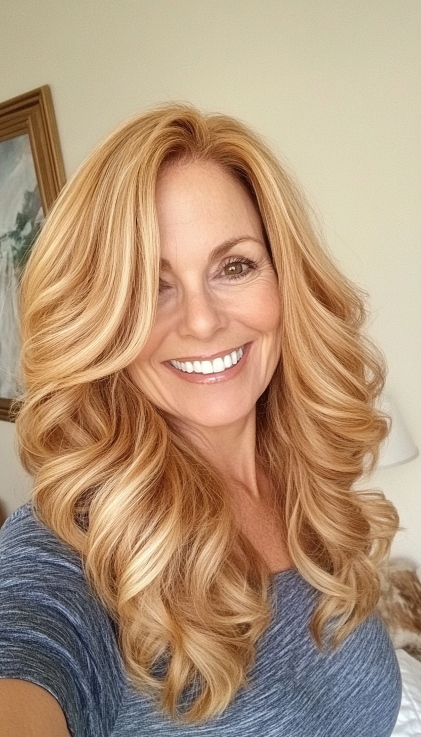 8. Soft Curls in Golden Blonde (Medium Length Hairstyles For Older Women) - Medium Length Hairstyles For Older Women