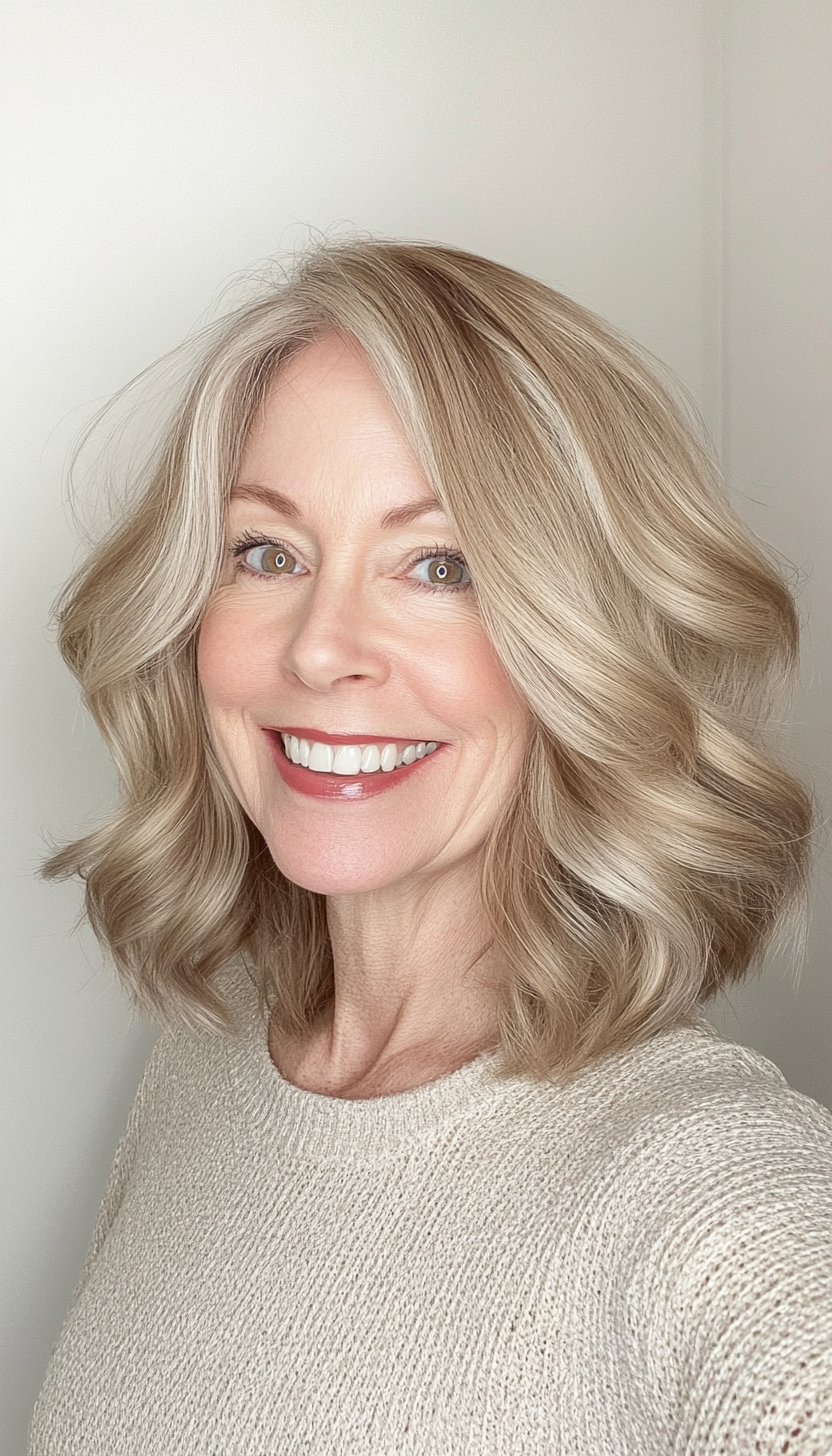 10. Wavy Shoulder-Length Cut in Honey Blonde (Medium Length Hairstyles For Older Women) - Medium Length Hairstyles For Older Women