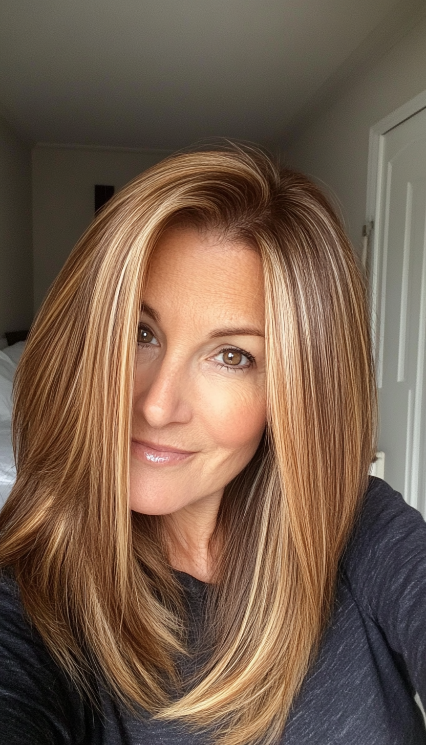 11. Tapered Ends in Soft Caramel Brown (Medium Length Hairstyles For Older Women) - Medium Length Hairstyles For Older Women