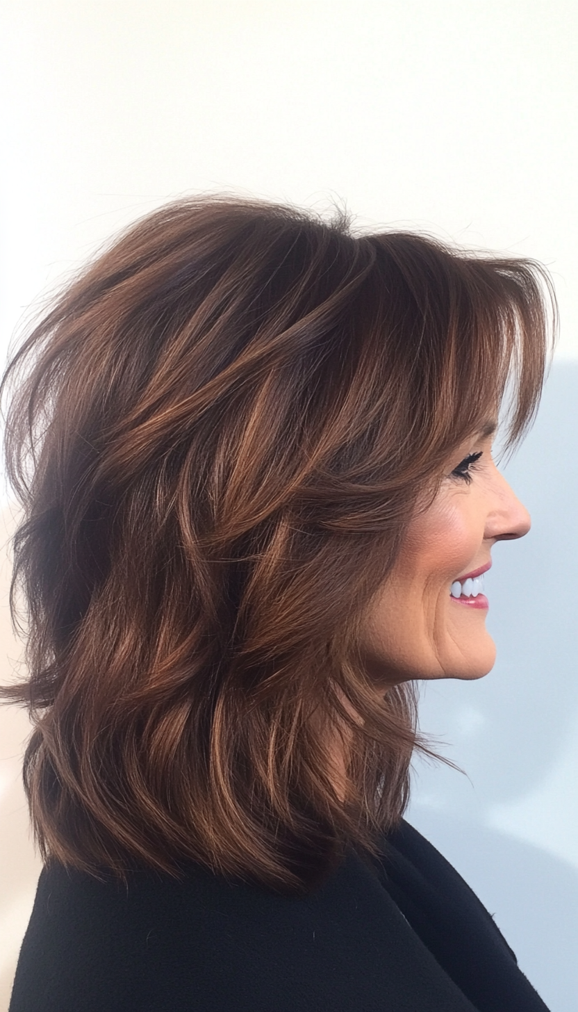 16. Shoulder-Length Choppy Cut in Dark Chestnut (Medium Length Hairstyles For Older Women) - Medium Length Hairstyles For Older Women