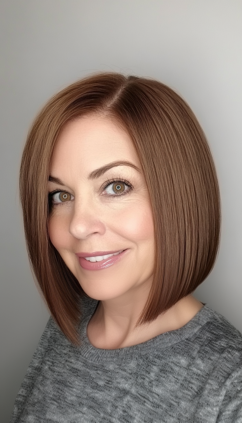 20. Blunt Mid-Length Bob in Warm Mocha (Medium Length Hairstyles For Older Women) - Medium Length Hairstyles For Older Women