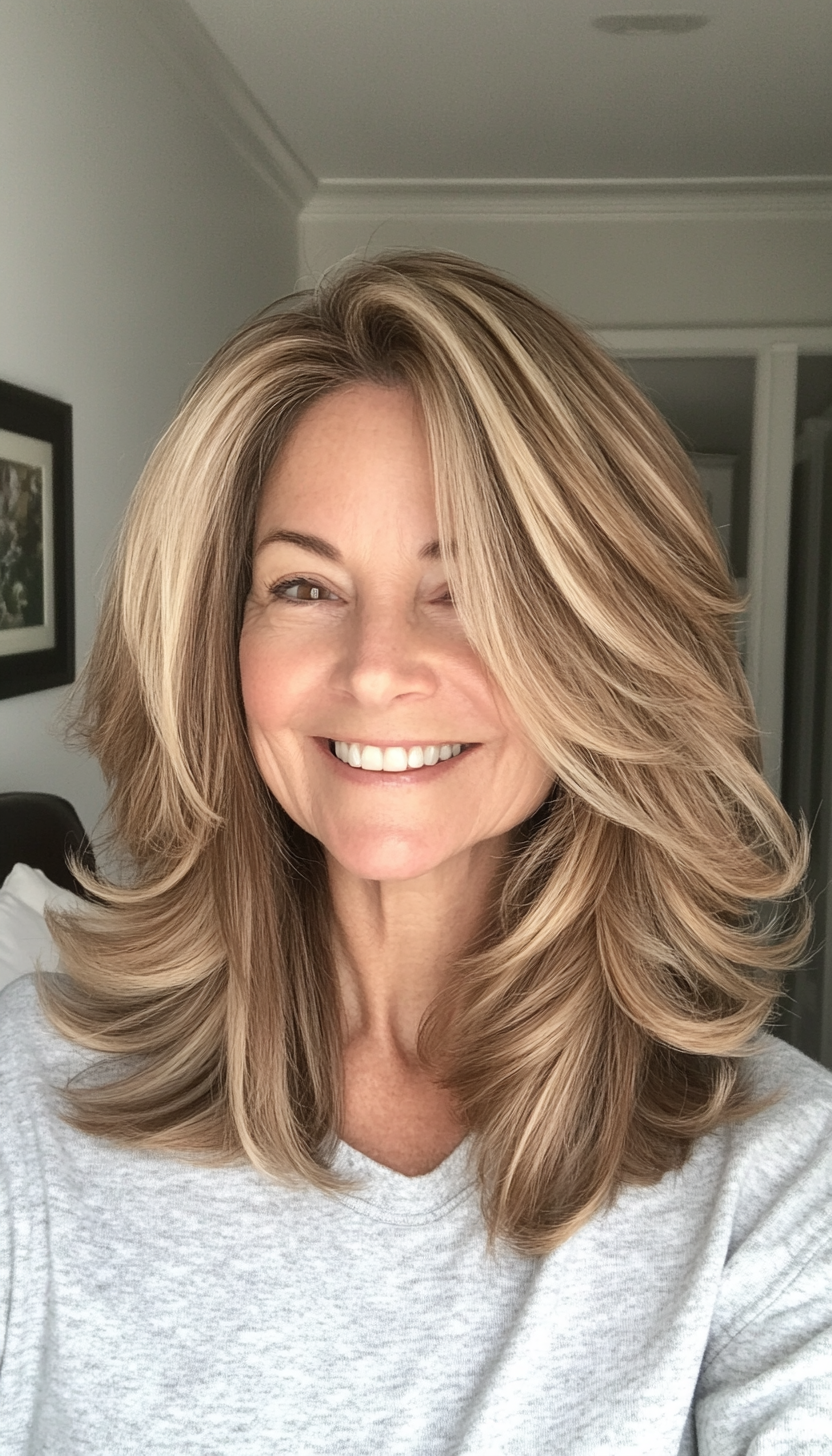 22. Flipped-Out Layers in Light Brown (Medium Length Hairstyles For Older Women) - Medium Length Hairstyles For Older Women