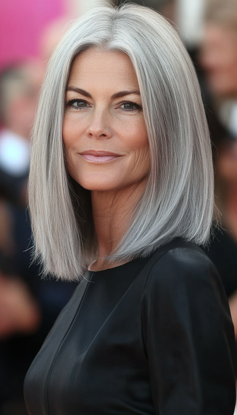 2. Classic Shoulder-Length Bob in Silver Ash (Medium Haircuts For Women Over 50) - Medium Haircuts For Women Over 50