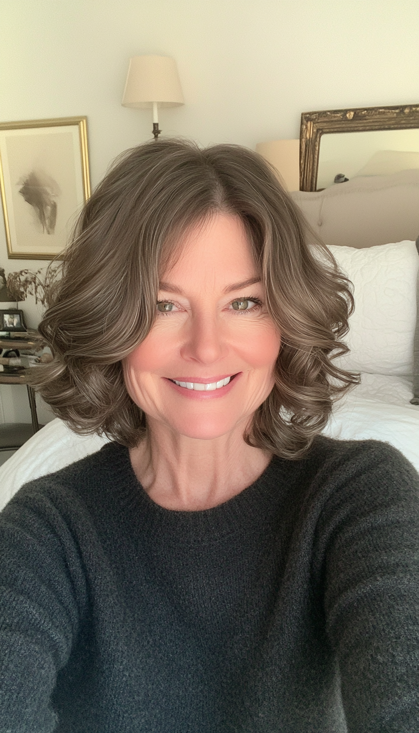 4. Curled Under Lob in Deep Espresso (Medium Haircuts For Women Over 50) - Medium Haircuts For Women Over 50