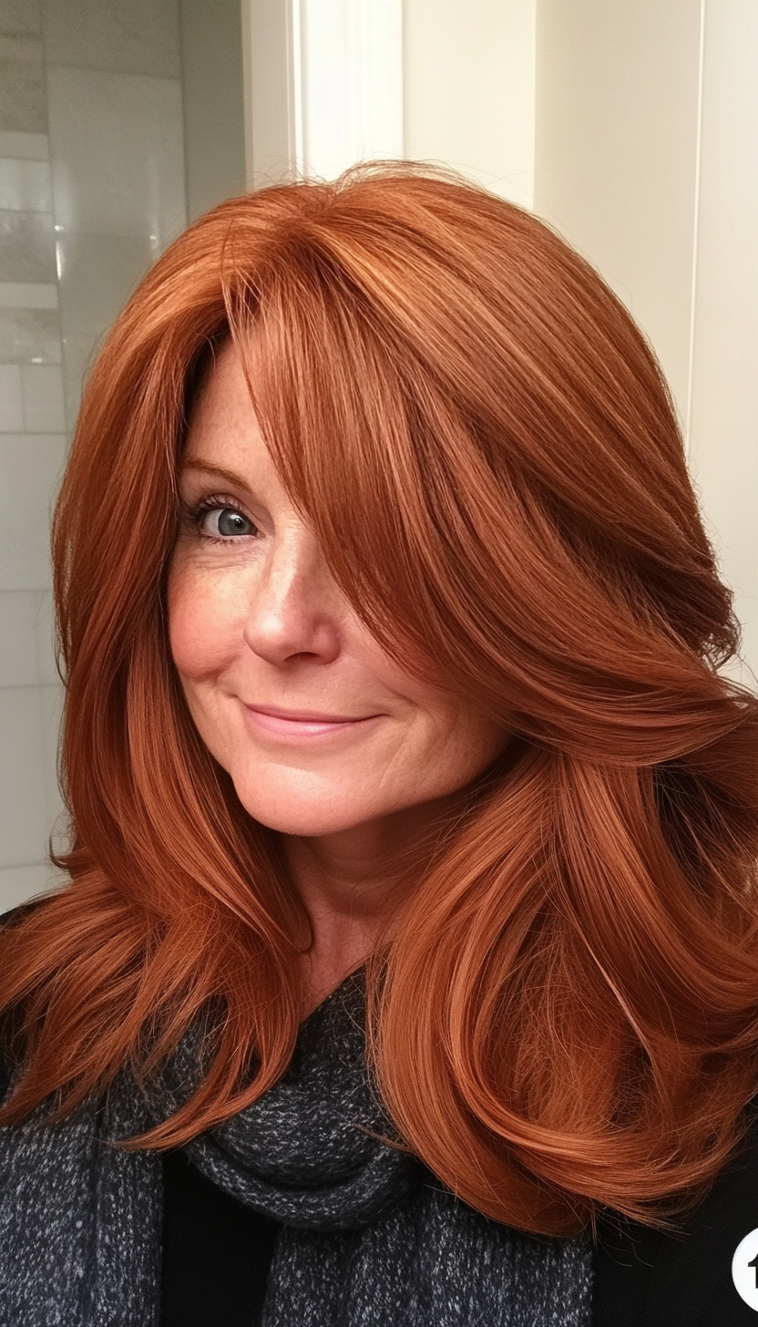 7. Layered Midi Cut in Rich Auburn (Medium Haircuts For Women Over 50) - Medium Haircuts For Women Over 50
