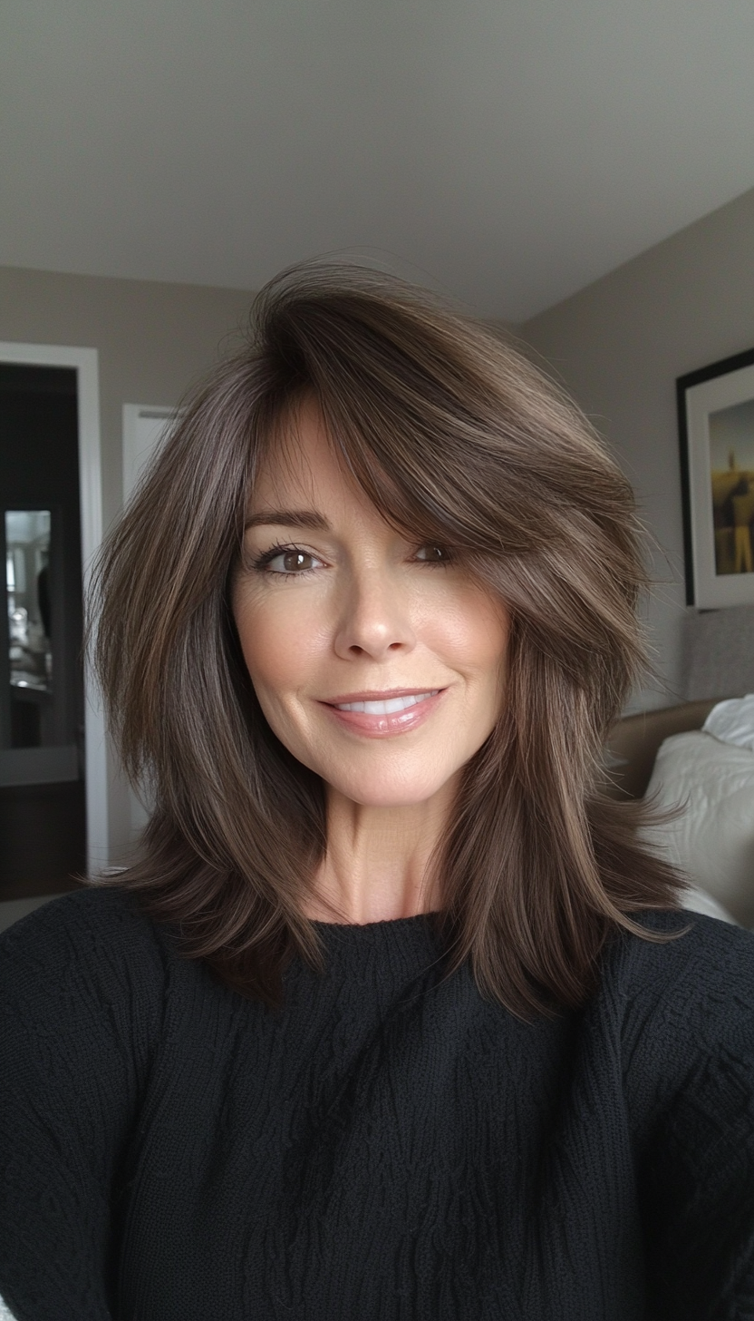 10. Choppy Shoulder-Length Cut in Ash Brown (Medium Haircuts For Women Over 50) - Medium Haircuts For Women Over 50