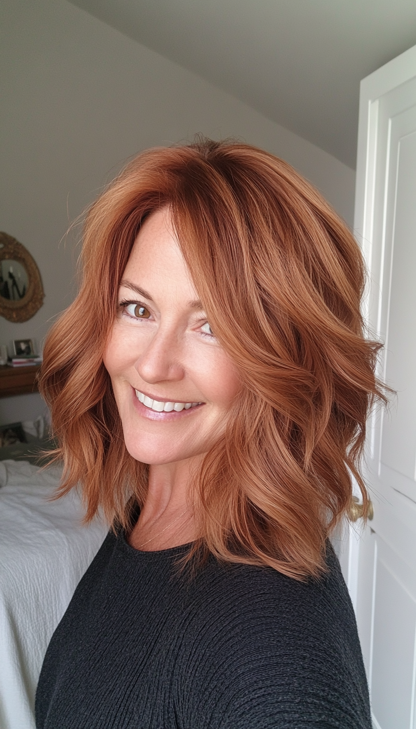 18. Shoulder-Length Shag in Light Chestnut Brown (Medium Haircuts For Women Over 50) - Medium Haircuts For Women Over 50