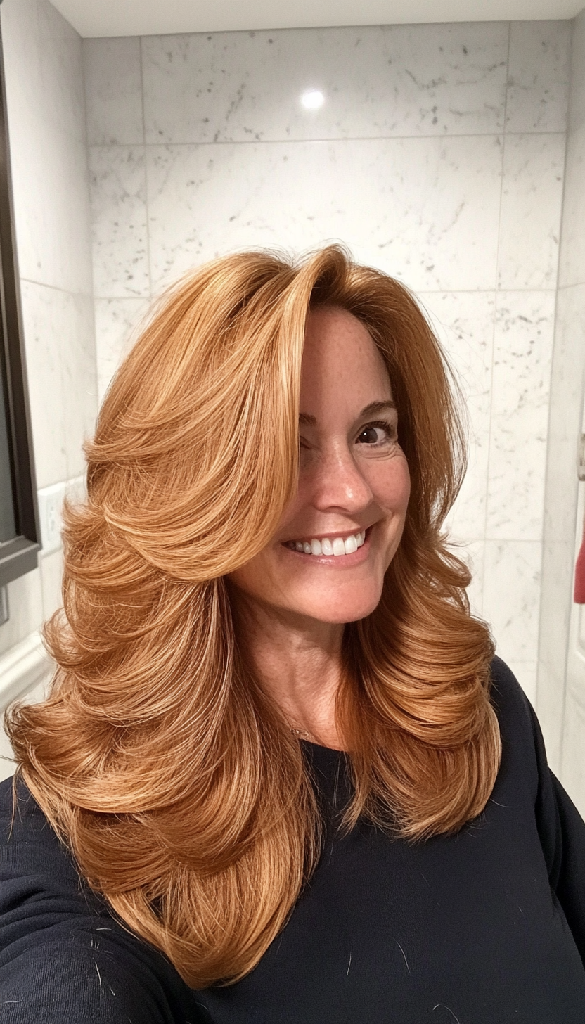23. Soft Cascading Layers in Golden Chestnut (Medium Haircuts For Women Over 50) - Medium Haircuts For Women Over 50