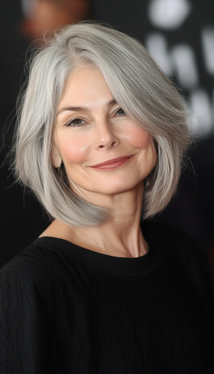 1. Soft Layered Bob with Silver Highlights (Hairstyles For Women Over 60 With Fine Hair) - Hairstyles For Women Over 60 With Fine Hair
