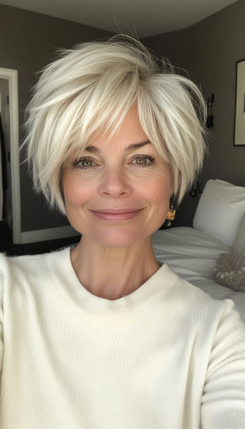 2. Feathered Pixie in Ash Blonde (Hairstyles For Women Over 60 With Fine Hair) - Hairstyles For Women Over 60 With Fine Hair