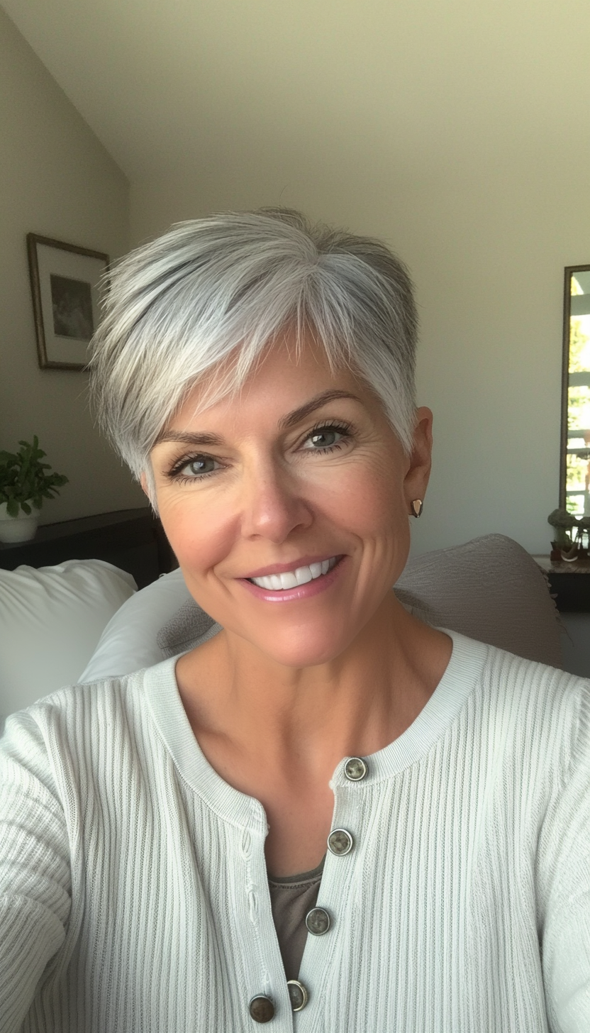 4. Tapered Crop with Natural Gray Blending (Hairstyles For Women Over 60 With Fine Hair) - Hairstyles For Women Over 60 With Fine Hair