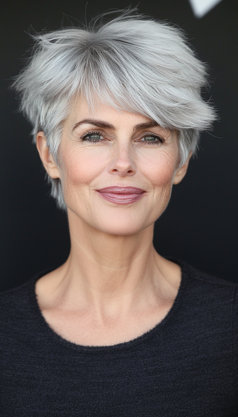 10. Short Layered Crop in Icy Silver (Hairstyles For Women Over 60 With Fine Hair) - Hairstyles For Women Over 60 With Fine Hair