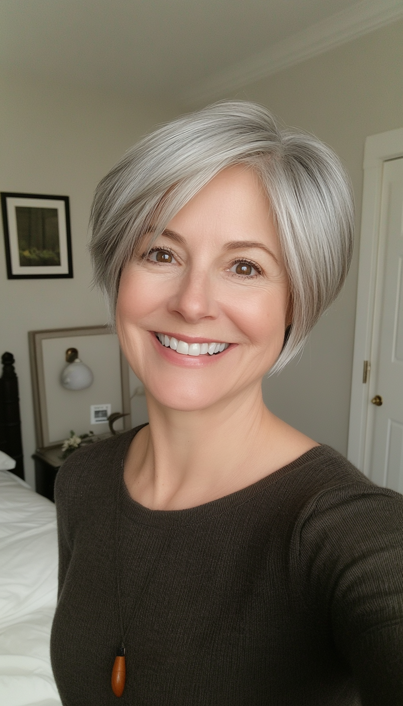 12. Swept-Back Short Pixie in Cool Gray (Hairstyles For Women Over 60 With Fine Hair) - Hairstyles For Women Over 60 With Fine Hair