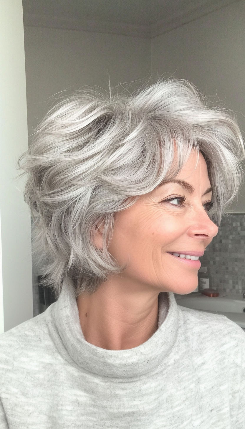 15. Short Tousled Cut with Natural Silver (Hairstyles For Women Over 60 With Fine Hair) - Hairstyles For Women Over 60 With Fine Hair