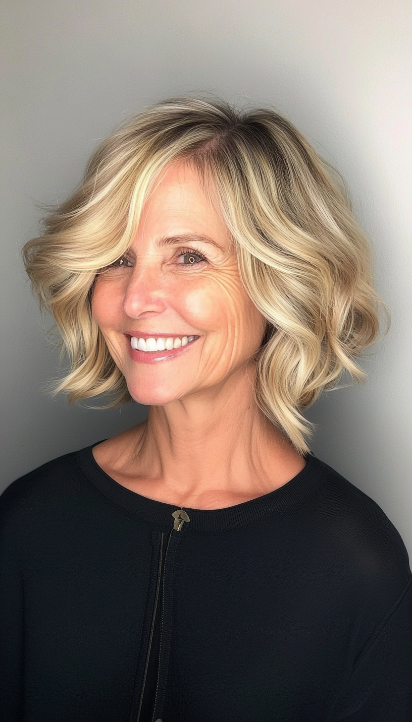 19. Voluminous Wavy Bob with Golden Blonde (Hairstyles For Women Over 60 With Fine Hair) - Hairstyles For Women Over 60 With Fine Hair