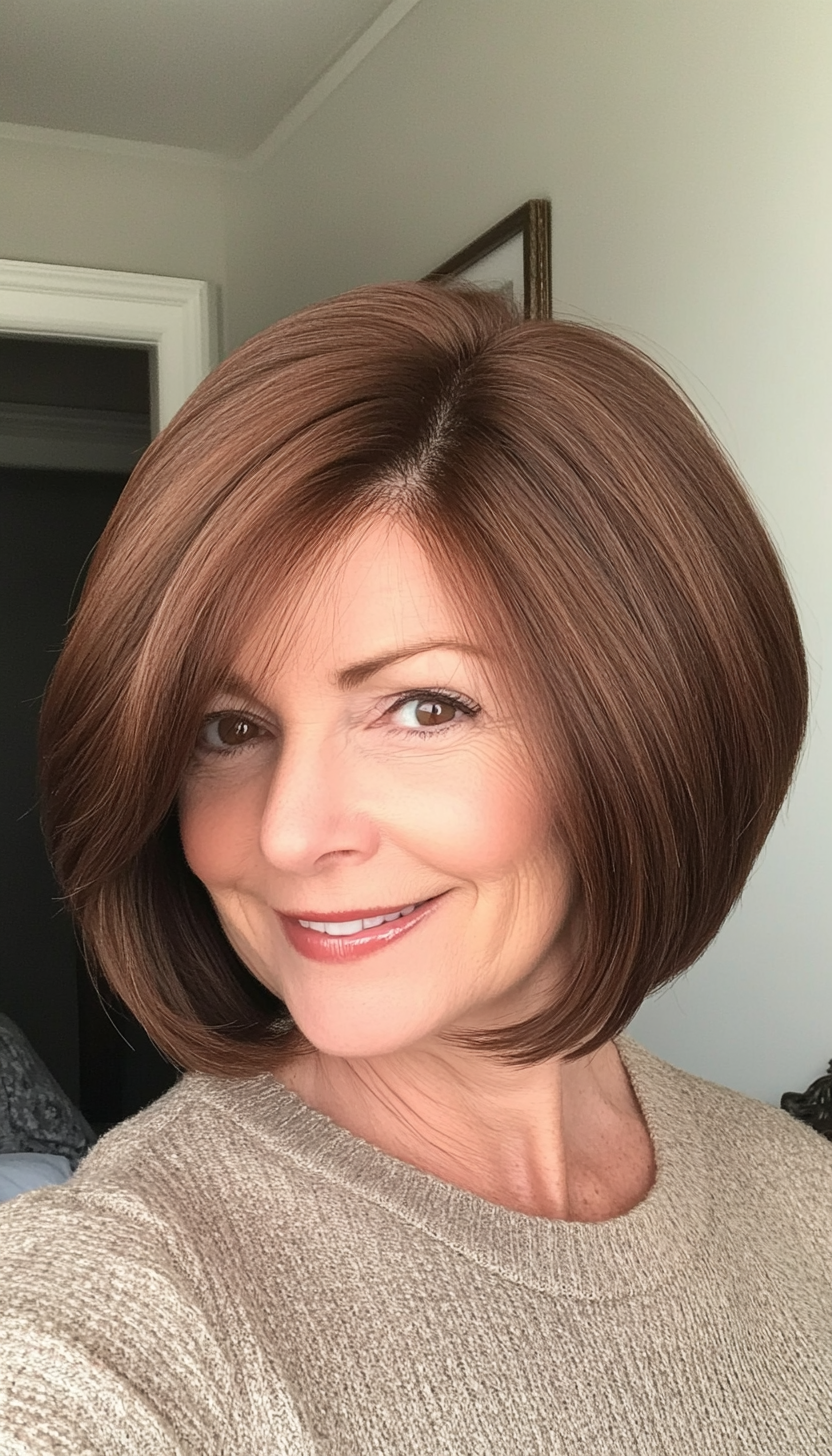 20. Classic French Bob in Rich Chestnut (Hairstyles For Women Over 60 With Fine Hair) - Hairstyles For Women Over 60 With Fine Hair