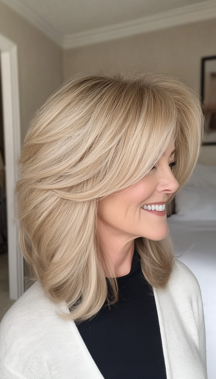 22. Layered Shag Cut in Sandy Blonde (Hairstyles For Women Over 60 With Fine Hair) - Hairstyles For Women Over 60 With Fine Hair