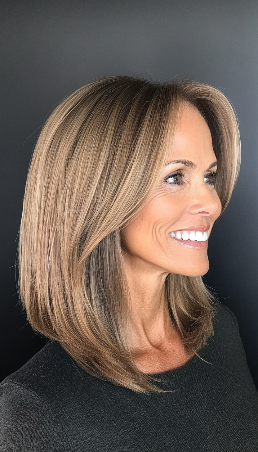 23. Sleek Lob with Soft Ash Brown (Hairstyles For Women Over 60 With Fine Hair) - Hairstyles For Women Over 60 With Fine Hair
