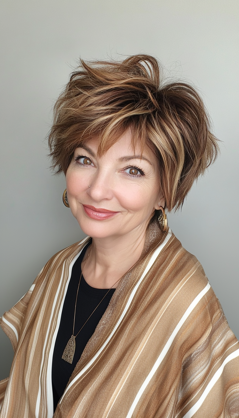 26. Choppy Short Cut in Honey Brown (Hairstyles For Women Over 60 With Fine Hair) - Hairstyles For Women Over 60 With Fine Hair
