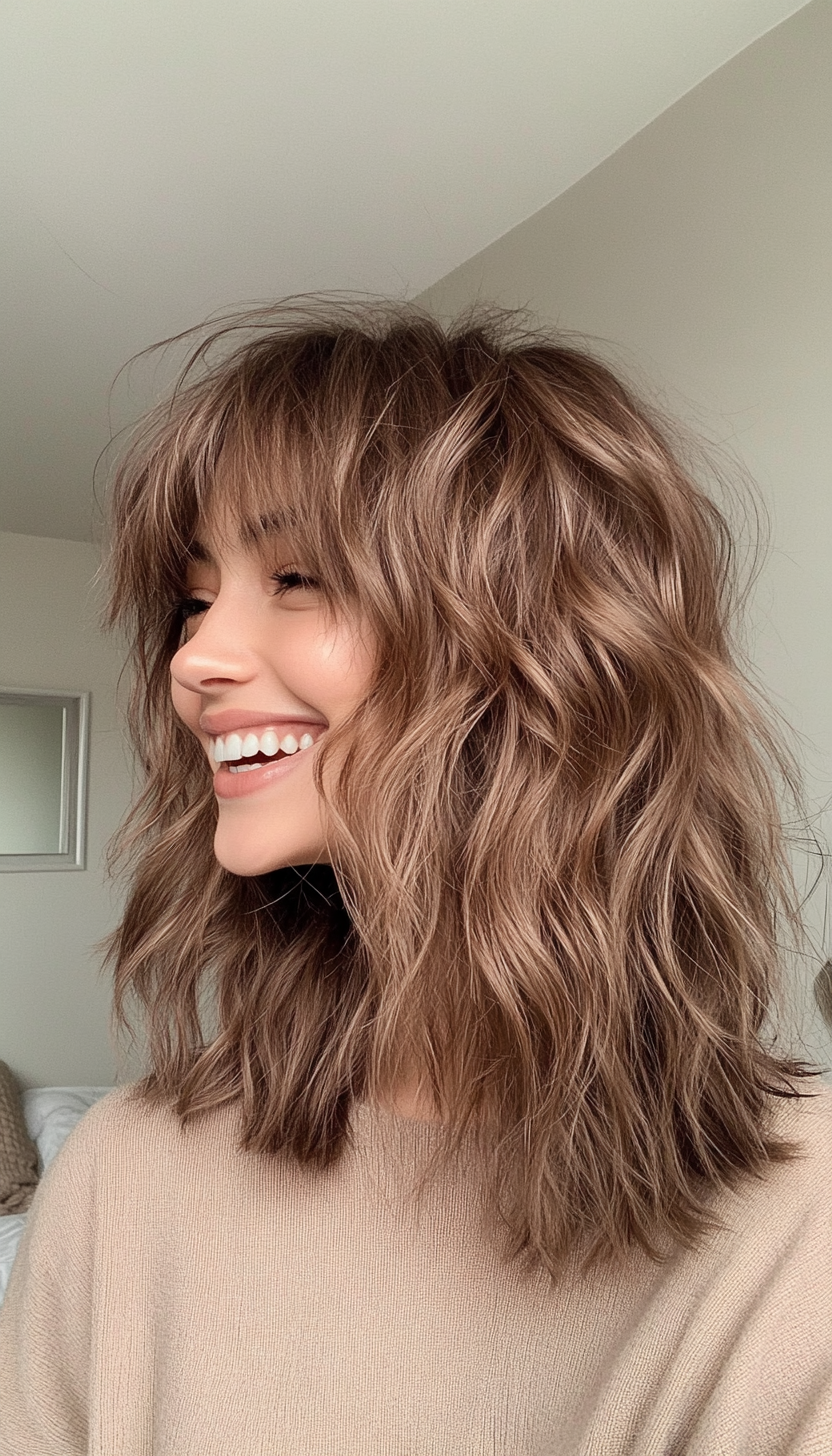 15. Mocha Brown Wavy Fringe (Hippie Haircuts) - Hippie Haircuts