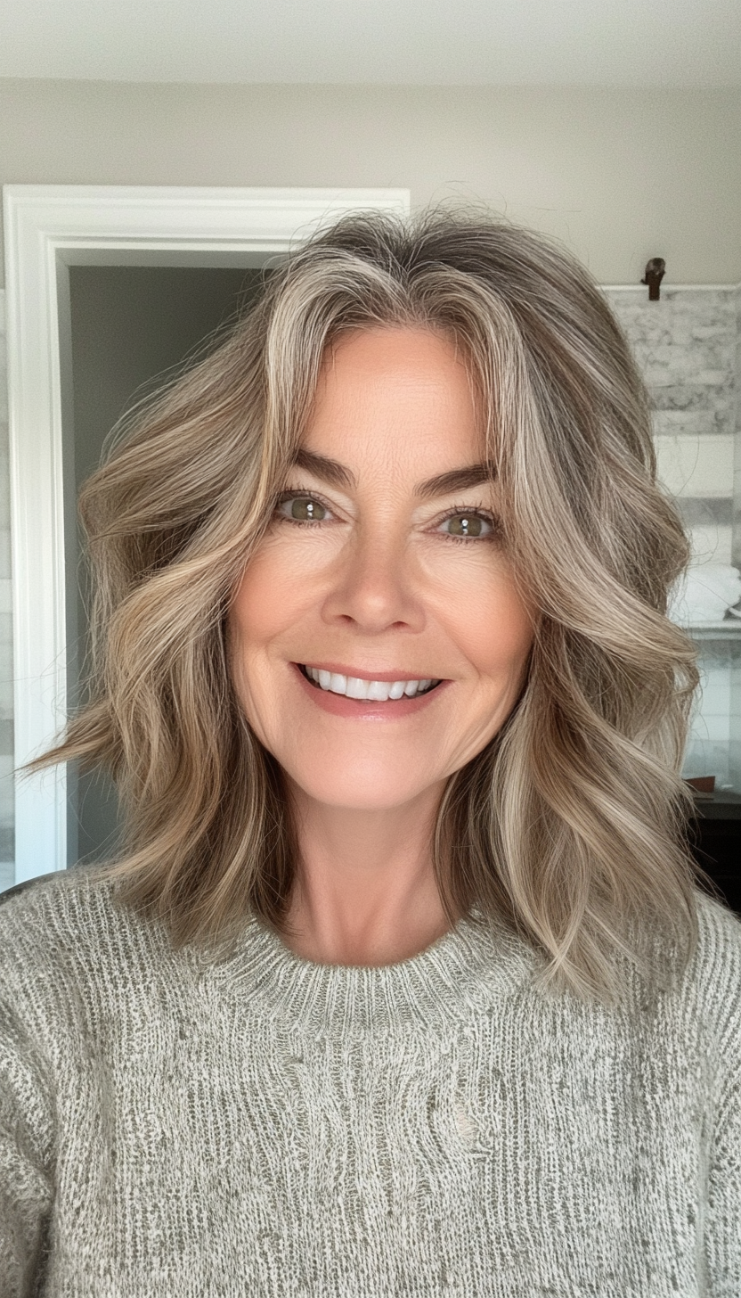 5. Wavy Lob with Soft Honey Highlights (Modern Hairstyles For Women Over 50) - Modern Hairstyles For Women Over 50