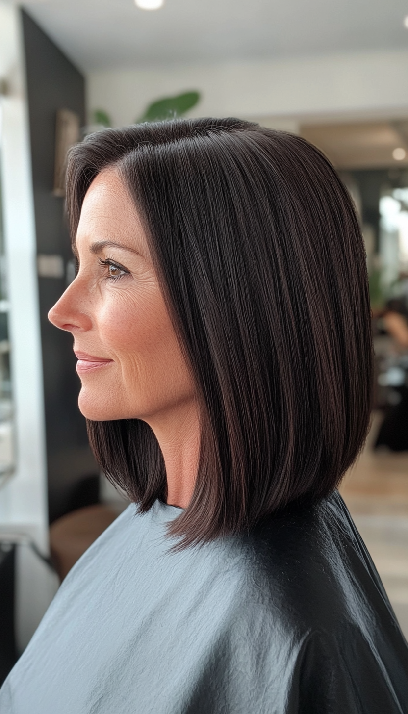 6. Sleek Shoulder-Length Cut in Dark Espresso (Modern Hairstyles For Women Over 50) - Modern Hairstyles For Women Over 50