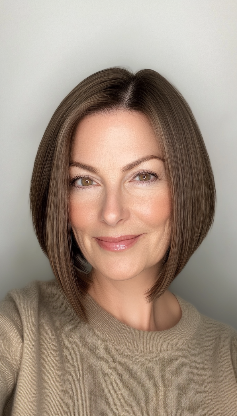 11. Modern Blunt Bob in Neutral Brown (Modern Hairstyles For Women Over 50) - Modern Hairstyles For Women Over 50